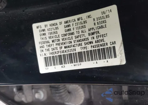 2014 Honda Accord Sport из США, поврежденный, VIN 1HGCR2F5XEA252536